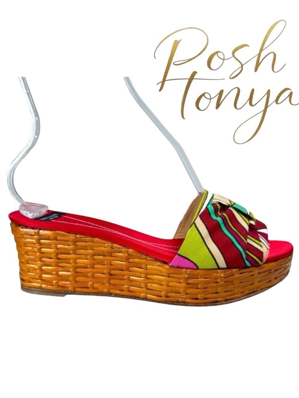 Kate Spade Art Deco Wicker Wedge Platform Sandals Rattan Red Size 9 Resort Retro